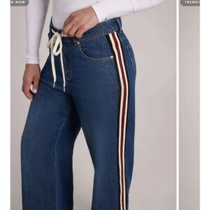 Classic Blue Wide Leg Jeans with Stripe Detail